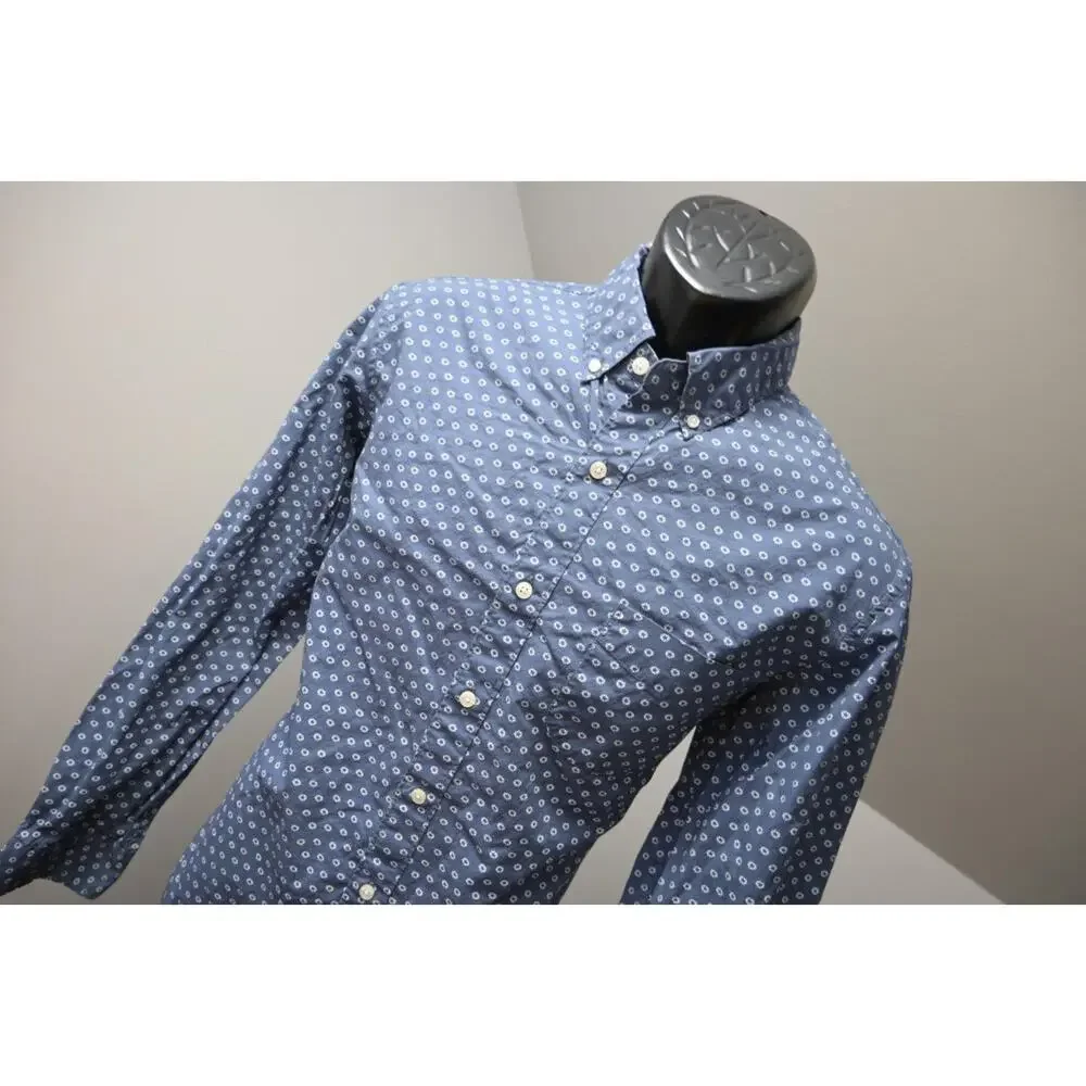 J Crew Slim Fit Stretch Dress‎ Shirt Blue Star Button Up Long Sleeve Mens Medium
